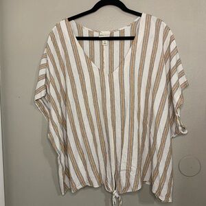 Ava & Viv Striped V-Neck Top - White  Dress it’s burnt orange stripes linen stop